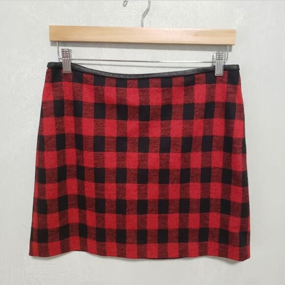 Madewell 💋 Red Buffalo Check Mini Skirt \\ Gamine Plaid Wool // Size 4/6 - Picture 6 of 6
